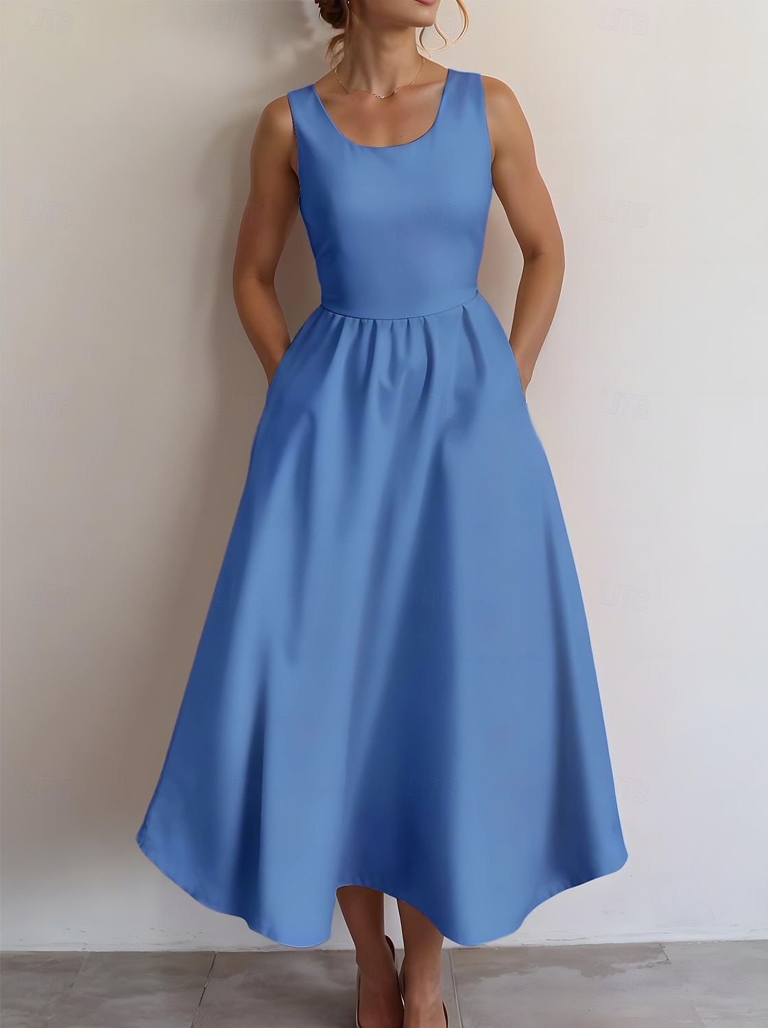 Femmes Robe Midi Robe d'Été Robe trapèze Robe à épaules dénudées Vacances Occasionnel Sortir Coupe régulière Couleur Unie Graphique Uni Sans manches Col en U Noir Blanche Vin Bleu Océan Été de 2025 ? $35.99 –P5
