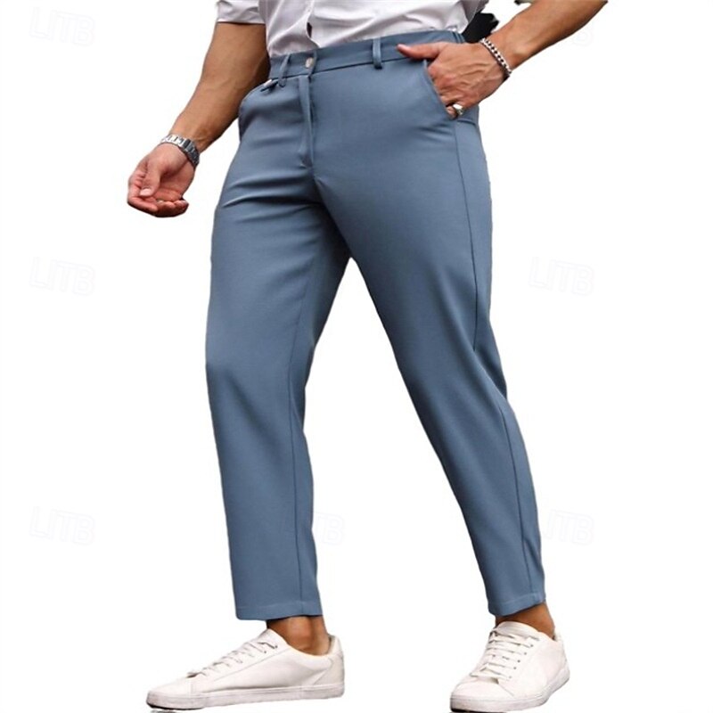 Homens Social Calças chinês Botões Bolsos Tecido Conforto Formal Festa Trabalho Moda Estilo Clássico Exército verde Preto Micro-Elástica de 2025 por $25.99 –P7