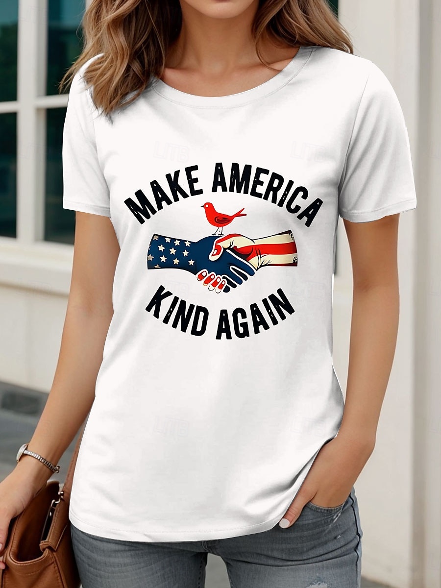 T-shirt patriotique pour femme graphique drapeau lettre décontracté à manches courtes col rond haut régulier impression quotidienne noir blanc bleu marine vert été de 2025 ? $19.99 –P3