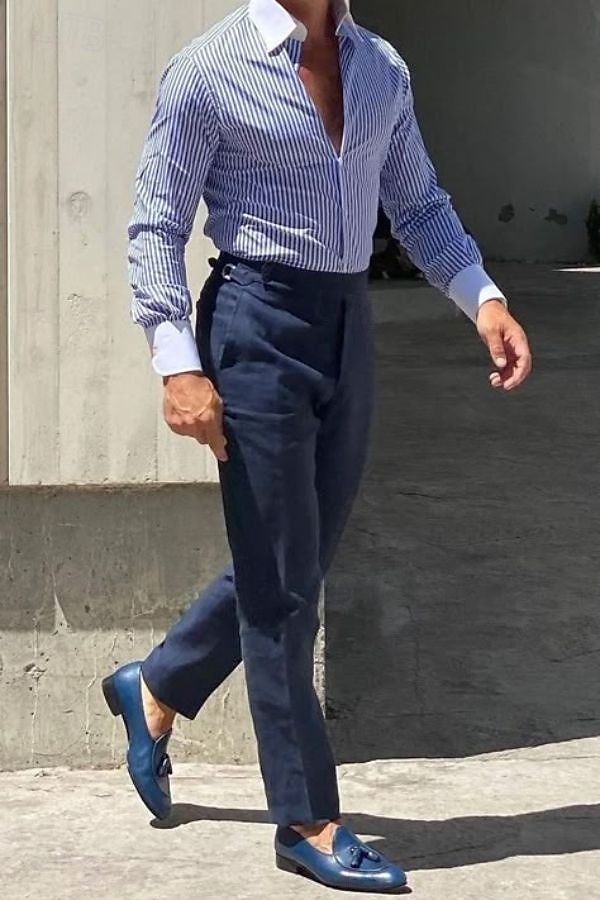 Bărbați Cămașă de Costum Cămăși cu manșete franceze Cămașă cu guler Dungi Nuntă Muncă Maroniu Albastru Deschis Negru Albastru piscină Manșon Lung Răsfrânt Primăvară, toamnă, iarnă, vară Îmbrăcăminte 2025 - $29.99 –P1