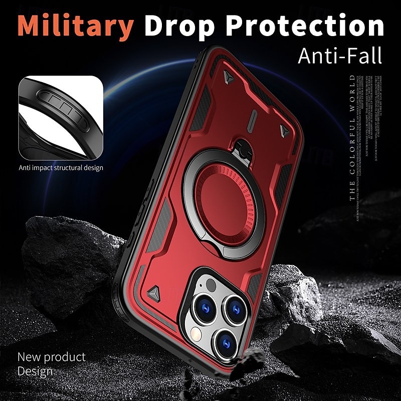 Phone Case For iPhone 16 Pro Max Plus iPhone 15 Pro Max Plus iPhone 14 13 12 Pro Max Plus Back Cover with Stand Holder Magnetic Support Wireless Charging Retro TPU PC 2025 - $19.99 –P5