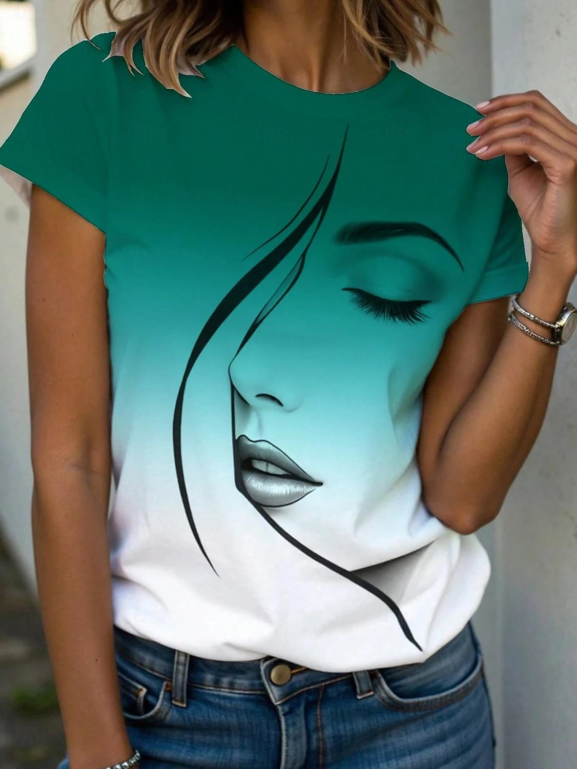 Women's T Shirt Graphic Abstract Stylish Casual Short Sleeve Round Neck Regular Tops Daily Weekend Print Pink Blue Purple Green Summer Spring 2025 - $19.99 –P5
