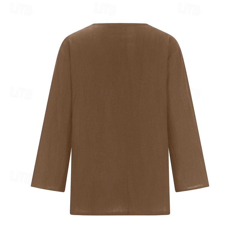 Damen Bluse Baumwoll-Leinen-Hemden Einfach Basic Modern Dreiviertelarm V Ausschnitt Normale Oberteile Täglich Ferien Ausgehen Knöpfe Schwarz Weiß Rosa Braun Aprikose Sommer 2025 - $22.99 –P10