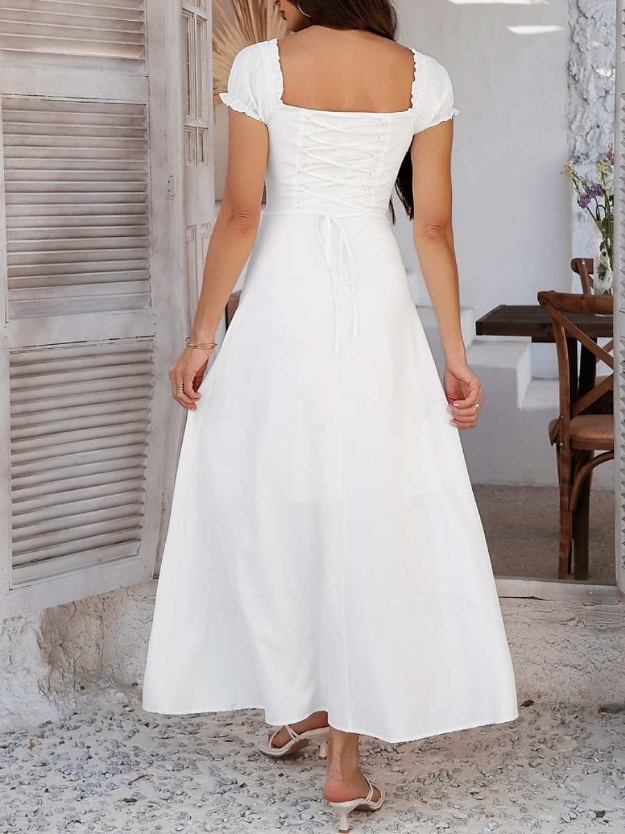 Dam Långklänning Maxiklänning Vit klänning Vardagsklänning Swingklänning Sommarklänning Mode Modern Elegant klänning Dagligen Datum Helgen Normal Slät Kortärmad Fyrkantig hals Svart Vit Gul Marinblå 2025 - $32.99 –P4