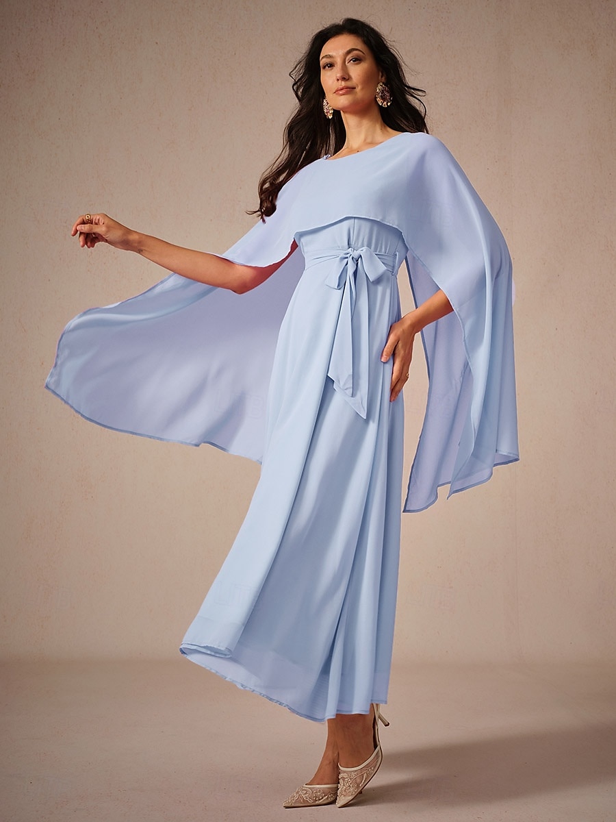 Per donna Abito maxi Abito a trapezio Elegante Formale Feste Ospite di nozze Vestibilità comoda Girocollo Blu ghiaccio Estate del 2025 a $45.99 –P5