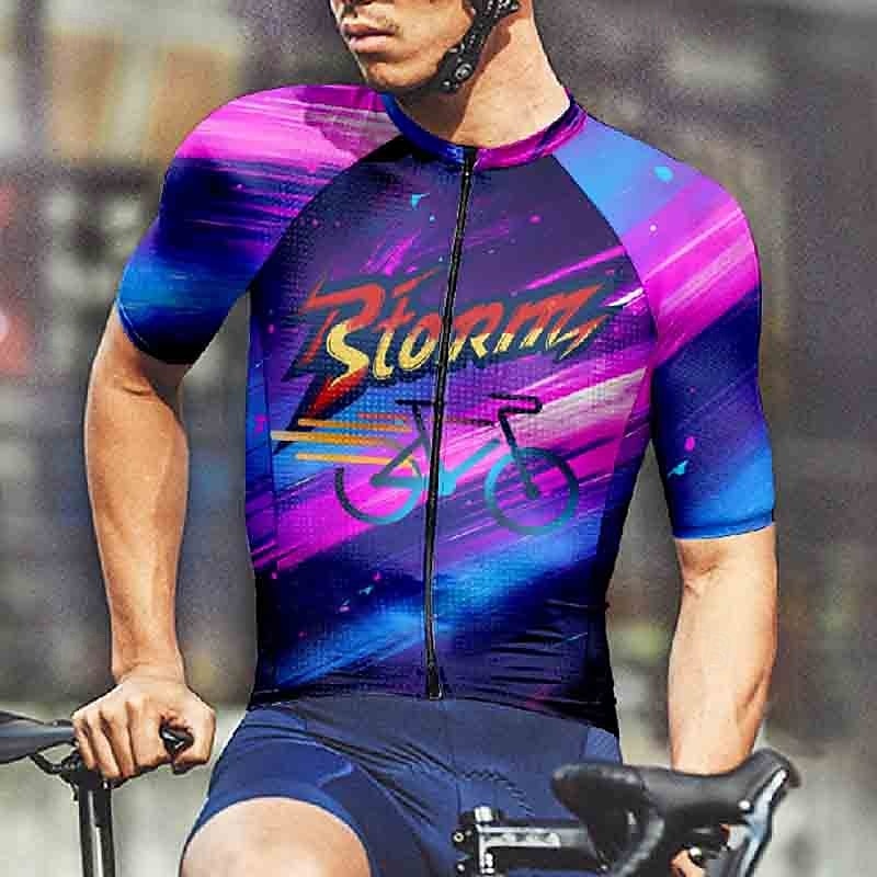 Homme Maillot de cyclisme Manche Courte Cyclisme T-shirt Maillot avec 3 poches arrière VTT Vélo tout terrain Respirant Séchage Rapide Design Anatomique Évacuation de l'Humidité Pourpre foncé Bleu de 2025 ? $25.99 –P7