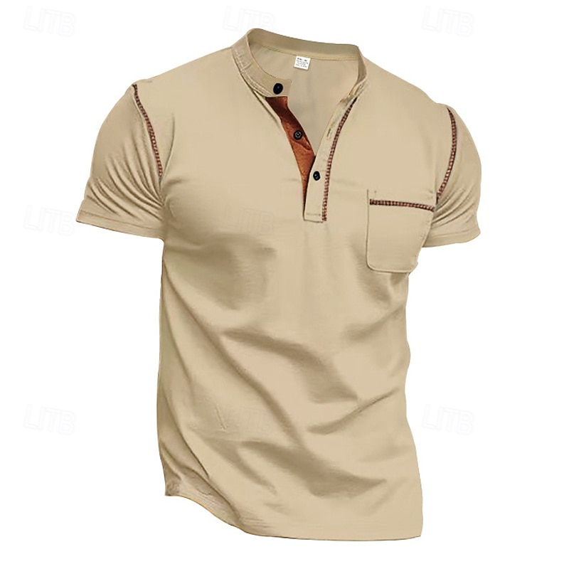 Per uomo Camicia da golf Golf Polo da golf Ufficio Informale Colletto alla coreana Manica corta Essenziale Moderno Color Block Collage Bottoni Estate Primavera Standard Nero Bianco Vino Blu marino del 2026 a $17.99 –P1