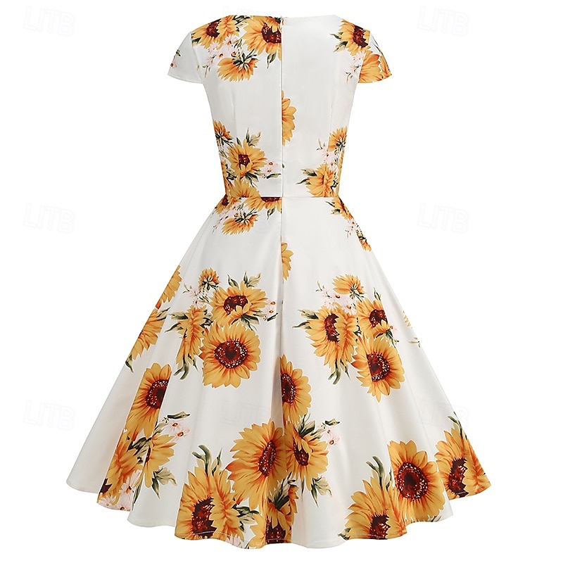 Lata 50. Retro / vintage Rockabilly Do kolan Sukienka kopertowa Sukienka huśtawka Rozkloszowana sukienka Normalny Krótki kimonowy Kwiaty Obcisła i rozszerzona Huśtawka wisząca W serek Strój na bal 2026 - $32.99 –P14