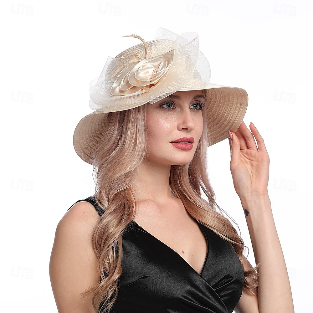 Hatter Organza Solhatt Ferie Te Fest Hesteveddeløp Cocktail Elegant Vintage Søt Med Blomster Hodepryd Hodeplagg 2025 - $31.99 –P8