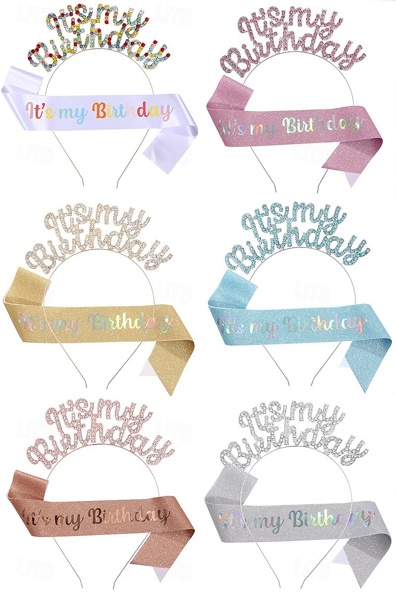 verjaardagsfeestje modieuze verjaardagsversieringen 2-delige set voor meisjes en vrouwen hoofdband en sjerp met 'it's my birthday' verkrijgbaar in meerdere kleurencombinaties 2025 - $9.99 –P4