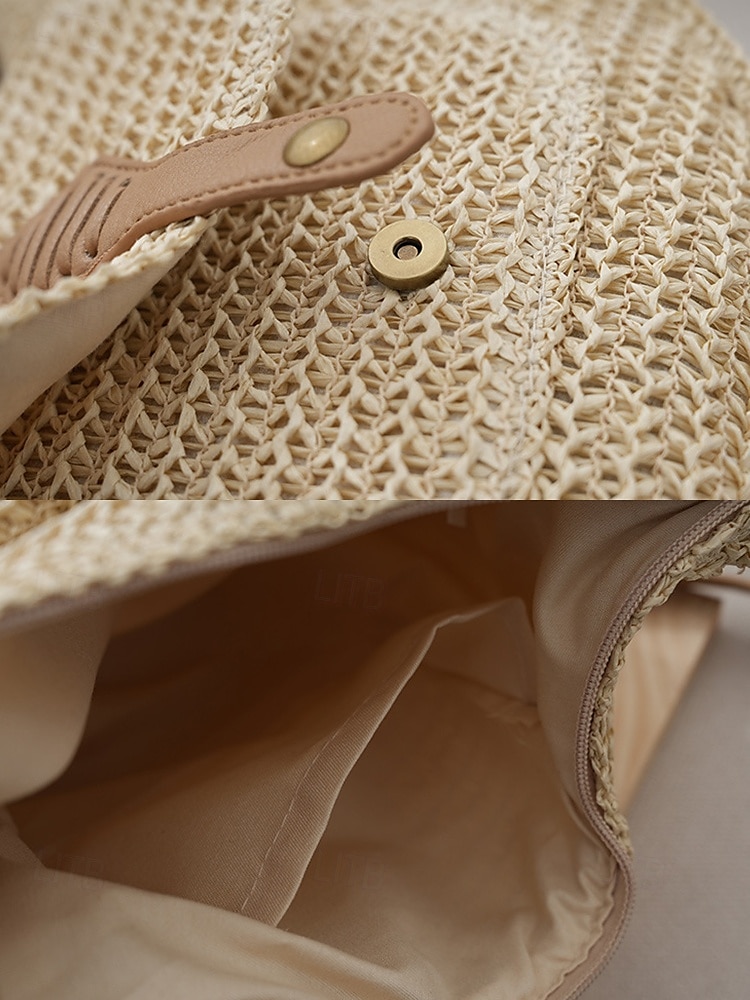 női nagy kapacitású, kézzel készített szalmából készült nyeregtáska válltáska - bohém crossbody táska elülső zsebbel, nyári strandtáska, alkalmi utazótáska nyaraláshoz, vásárláshoz és mindennapi használatra 2025 - $19.99 –P7