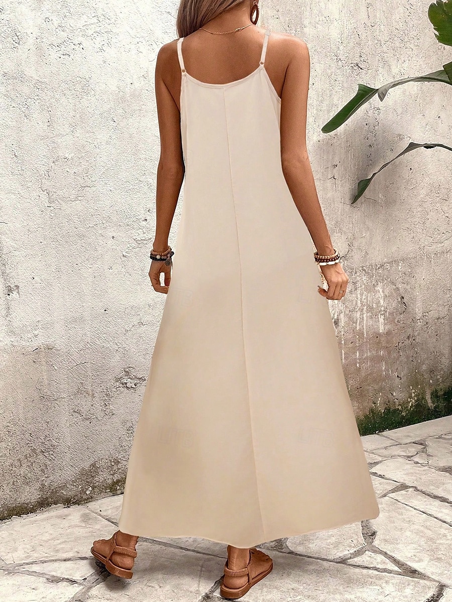 Dámské Maxi šaty Letní šaty Áčkové šaty Slip Dress prázdniny Na běžné nošení Jdeme ven Plážové Běžný Grafika Geometrický Bez rukávů Do V Khaki Léto Jaro 2025 - $34.99 –P2
