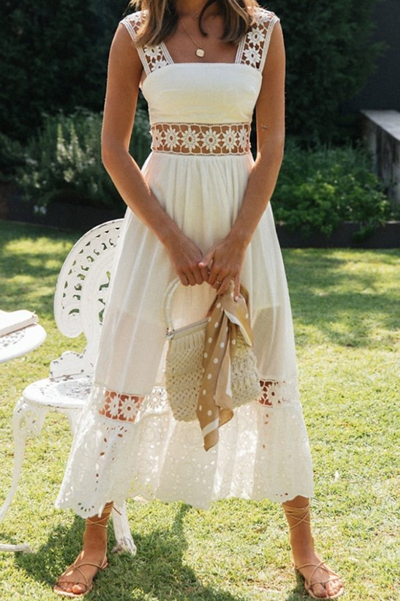 Women's Midi Dress White Dress Graduation Dress Elegant Fashion Modern Vacation Birthday Going out Regular Fit Plain Sleeveless U Neck White Summer 2025 - $32.99 –P1