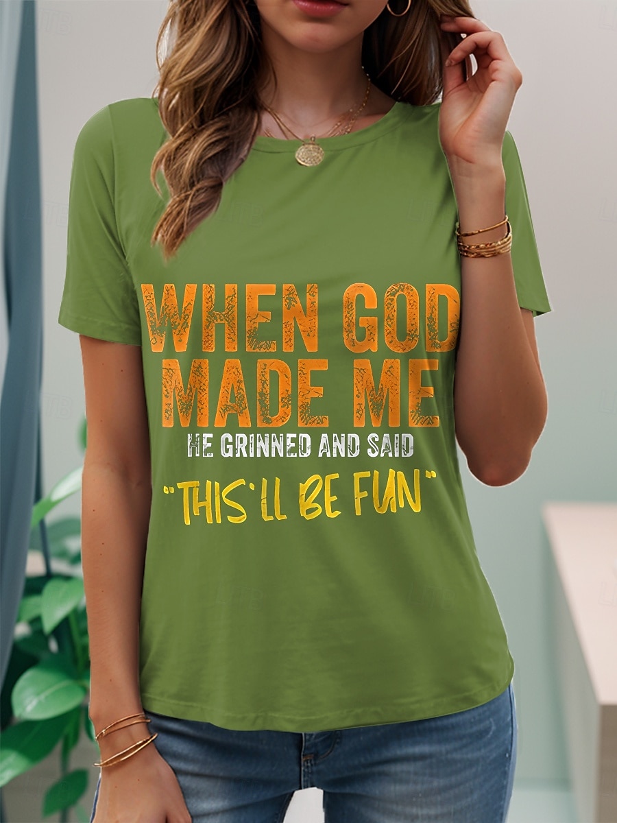 Women's T Shirt Graphic Letter Stylish Casual Short Sleeve Round Neck Regular Tops Daily Weekend Print Black White Pink Blue Purple Summer Spring 2025 - $19.99 –P2