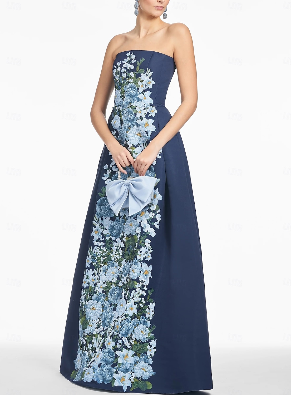 Abito da sera A-Line floreale verde vestito elegante formale per invitata a matrimonio lungo fino al pavimento senza maniche senza spalline satin abito per invitata al matrimonio 2025 del 2025 a $174.99 –P5