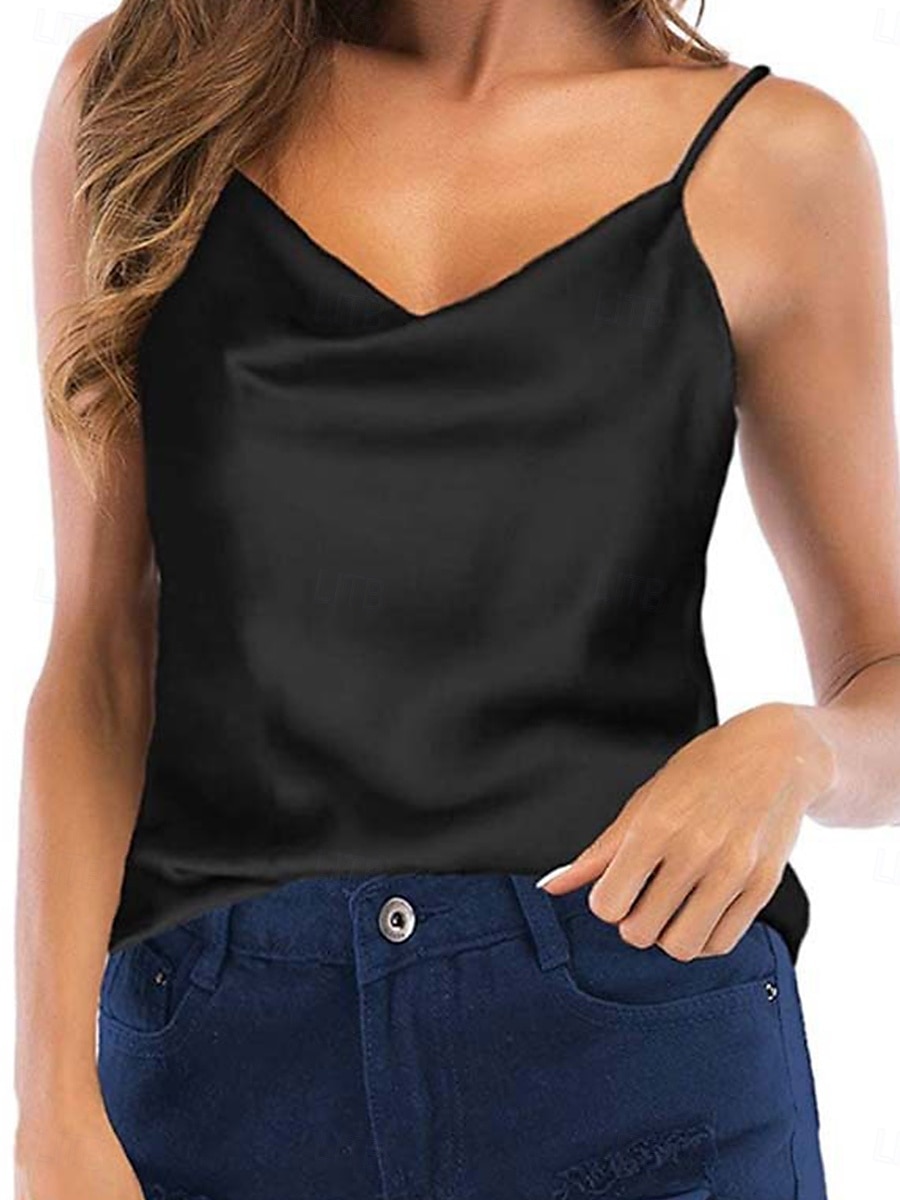 Damen Camisole-Tanktop Feste Farbe Brautkleider schlicht Ärmellos V Ausschnitt Normale Oberteile Täglich Knopf Tasche Schwarz Weiß Wein Grün Sommer Frühling 2025 - $14.99 –P1