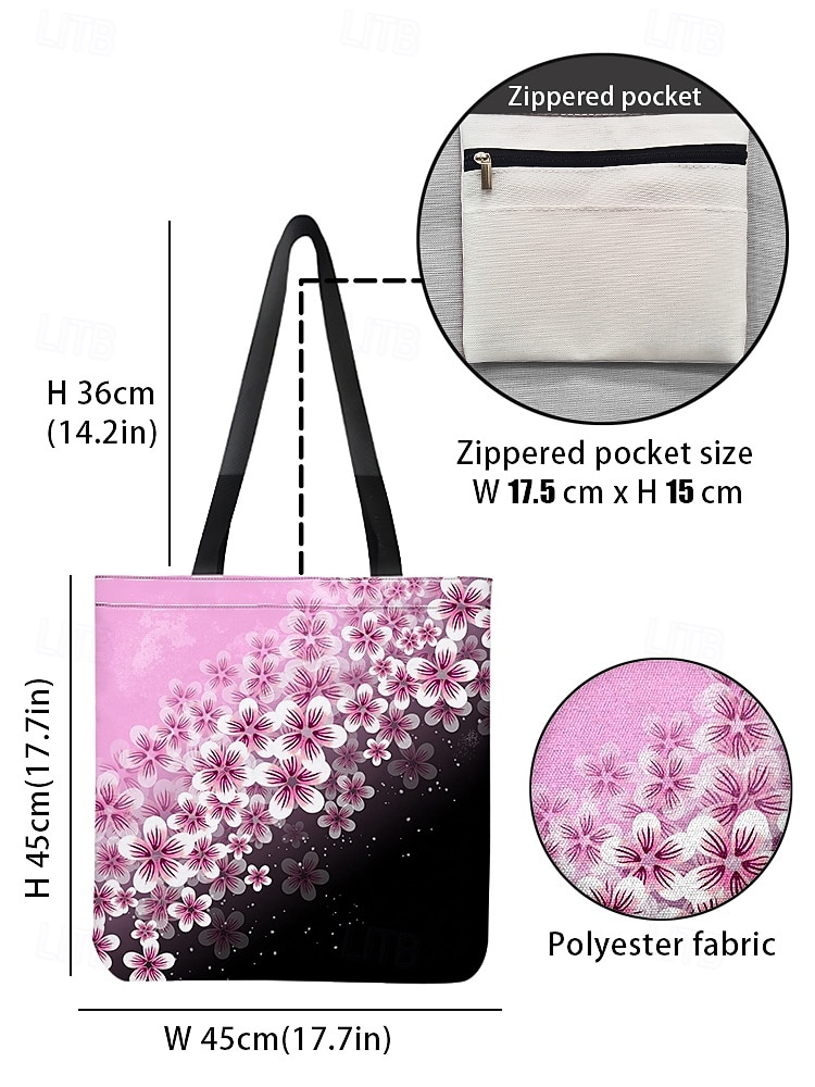 "Floral Tote Bag for Women – Stylish Large Capacity Handbag with Black and Pink Flower Design, Perfect for Shopping, Travel, and Daily Use" 2025 - $14.99 –P6