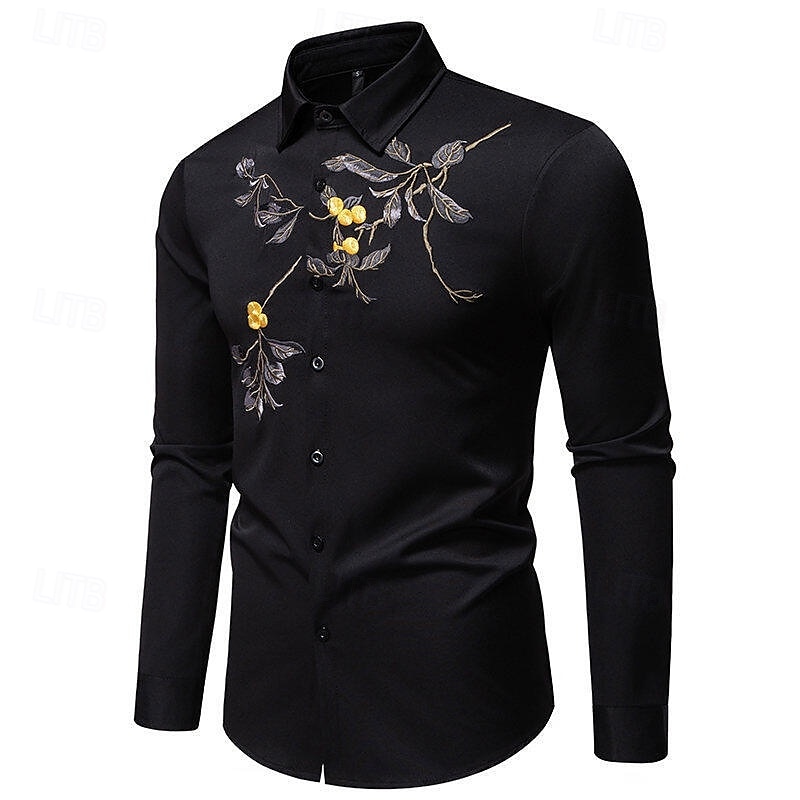 Per uomo Camicia Camicia estiva Maglietta informale Camicia da spiaggia Camicia con bottoni Nero Bianco Manica lunga Floreale Bavero Da mare Hawaiano Con ricami Abbigliamento Poliestere Di tendenza del 2025 a $36.99 –P2