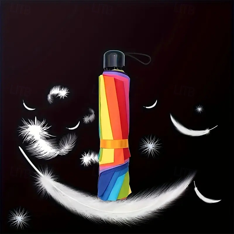 Waterproof Sunshade Rainbow Folding Umbrella Tri-fold Portable And Durable Polyester Material Outdoor Use Seven Colors 2025 - $23.99 –P2