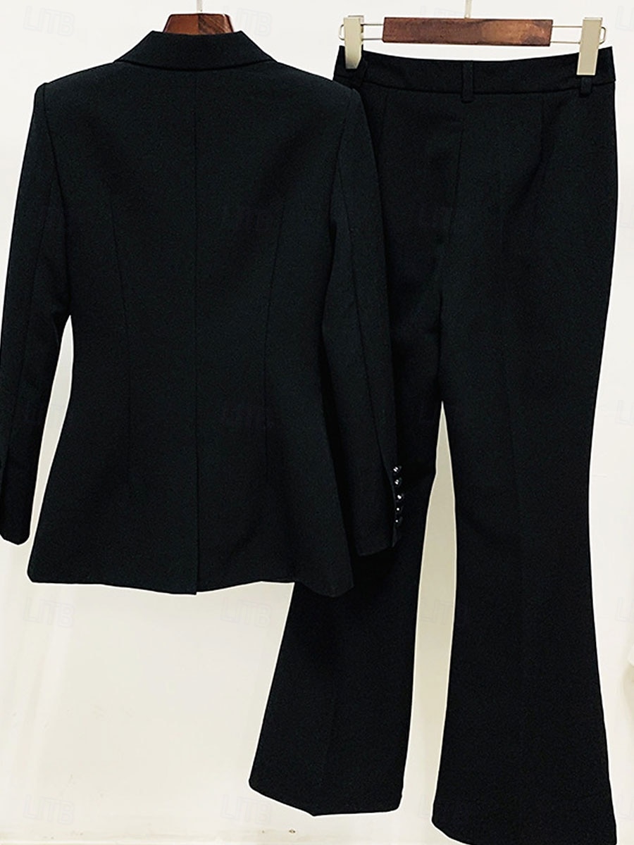Pantalonpak Moeder van de Bruid Elegante Simpele Overhemdkraag Vloerlengte Katoenmix Lange Mouw met Effen Kleur 2025 - $139.99 –P12