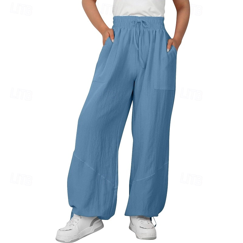 Mulheres Shorts de algodão e linho Calças inspiradas em linho Calças de linho de algodão Moda Roupa de rua Comprimento total Natural Tecido Bolsos Design de cordão elástico Exterior Confortável Rua de 2025 por $23.99 –P4