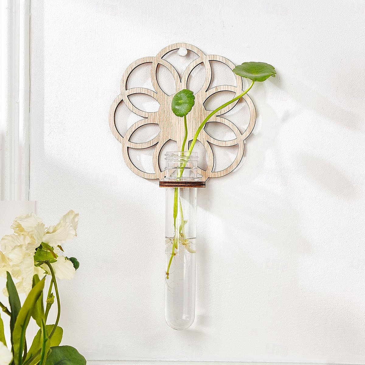 1 supporto idroponico in legno per interni, vaso per la propagazione delle piante, provetta in plastica da parete con supporto in legno, adatto per la decorazione di piante domestiche, talee del 2025 a $12.49 –P10