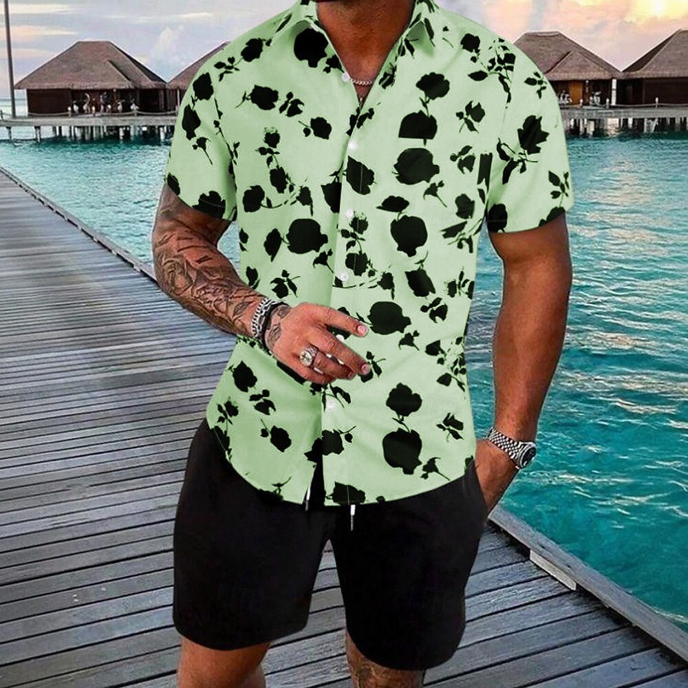 Férfi Virágos 2db Ingek készletek Hawaii ing Rövid ujjú Rövid nadrág Térfogatcsökkenés Szabadság Alkalmi Szabadtéri Hétköznapi Napi 3D nyomtatás Nyár Fehér Rózsaszín Kék 2025 - $32.99 –P2