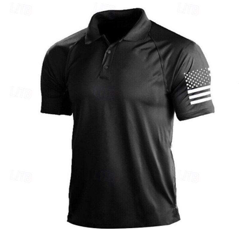 Men's Outdoor American Flag Tactical Sport Golf Neck T-Shirt Golf Shirt Tee shirt Short Sleeve Shirt Top Outdoor Breathable Quick Dry Lightweight Summer Black Green Grey Hunting Fishing Combat 2026 - $15.99 –P1
