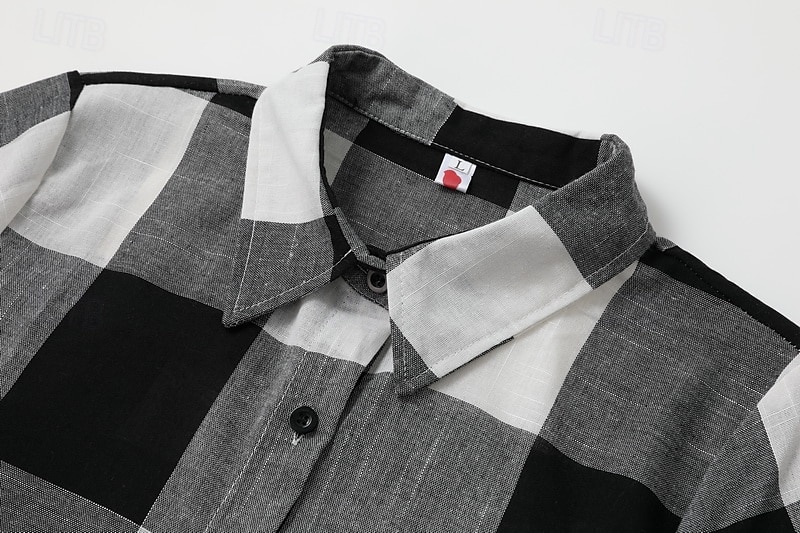 Women's Shirt Cotton Linen Shirts Blouse Plaid Casual Long Sleeve Shirt Collar Long Tops Casual Print Black Red Royal Blue Blue Summer Spring &  Fall 2025 - $27.99 –P3