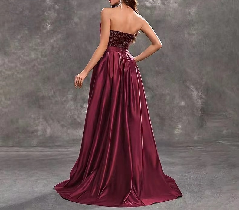 Mermaid / Trumpet Evening Gown Vintage Dress Evening Party Wedding Reception Sweep / Brush Train Sleeveless Strapless Belt / Sash Sequined Backless with Glitter Sequin 2025 - $213.99 –P2