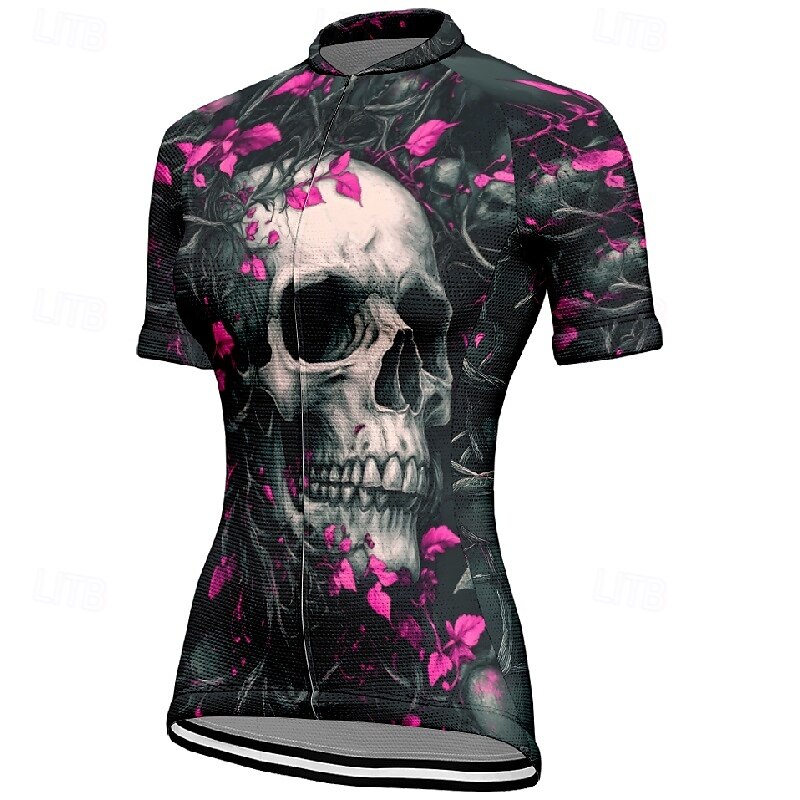 Women's Cycling Jersey Short Sleeve Bike Tee Tshirt Jersey with 3 Rear Pockets Mountain Bike MTB Breathable Quick Dry Anatomic Design Wicking Wine Red Black Red Skull Sports Clothing Apparel 2025 - $23.99 –P19