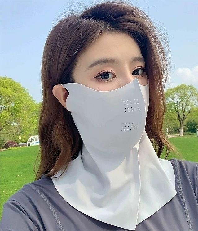 maschera di protezione solare per donna, maschera facciale traspirante in seta ghiacciata senza cuciture con protezione 3D per gli occhi, protezione completa contro la polvere &protezione solare per del 2025 a $4.99 –P7