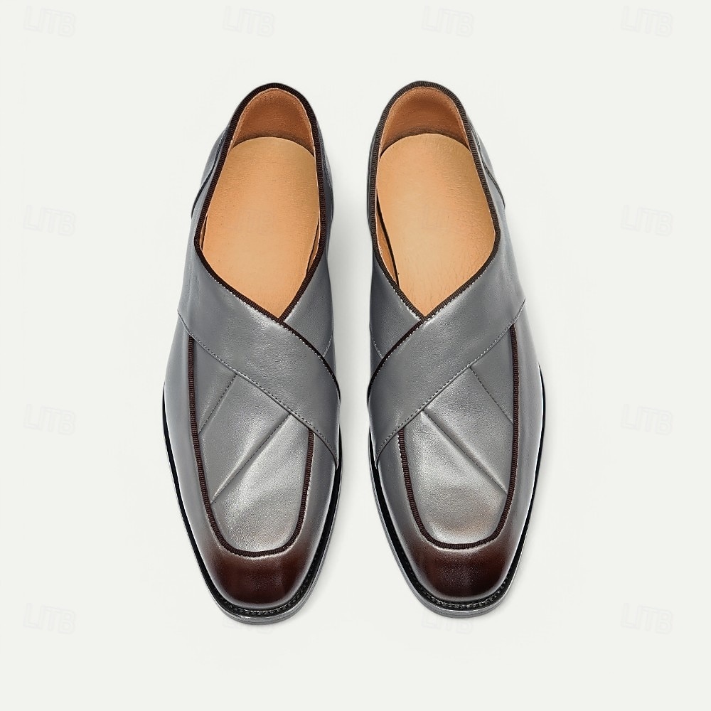 mocassins masculinos de couro feitos à mão - sapatos sociais slip-on cinza com tiras cruzadas para kentucky derby, negócios e eventos formais de 2026 por $109.99 –P5