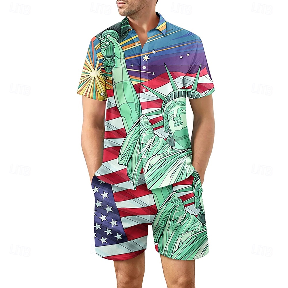 Giorno dell'Indipendenza Americana Per uomo Bandiera Americana Statua della Libertà 2 pezzi Set di camicie Set Camicia Manica Corta Pantaloni corti Collo ripiegato Casual All'aperto Casuale Quotidiano del 2025 a $37.99 –P1