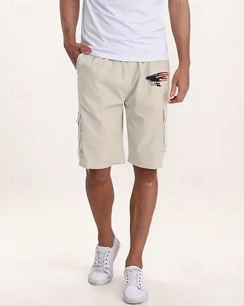 Men's Cargo Shorts Shorts Summer Shorts Drawstring Elastic Waist Multi Pocket Eagle National Flag Comfort Wearable Knee Length Outdoor Sport Daily Fashion Casual Black Navy Blue 2025 - $18.99 –P13