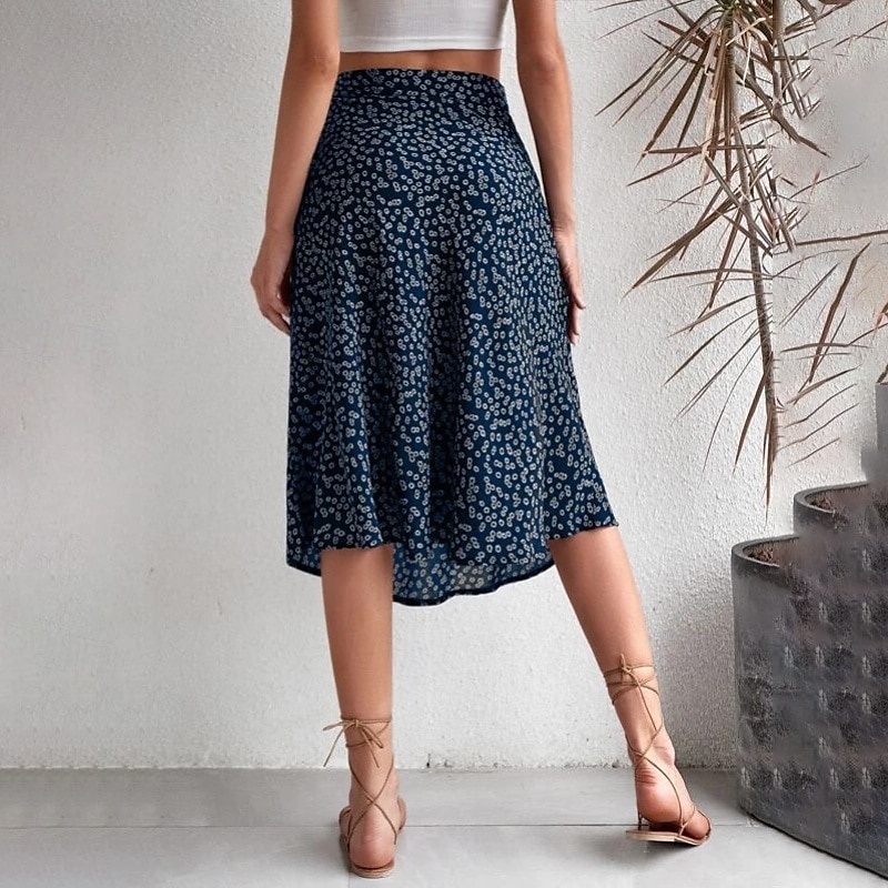 Dame الالتفاف A-linje Fritid Knelang Mellomhøyt liv Skjørt Blomstret Trykt mønster Mikroelastisk Feriereise Gate Svart Gul Blå Oransje Sommer Polyester 2025 - $21.99 –P20