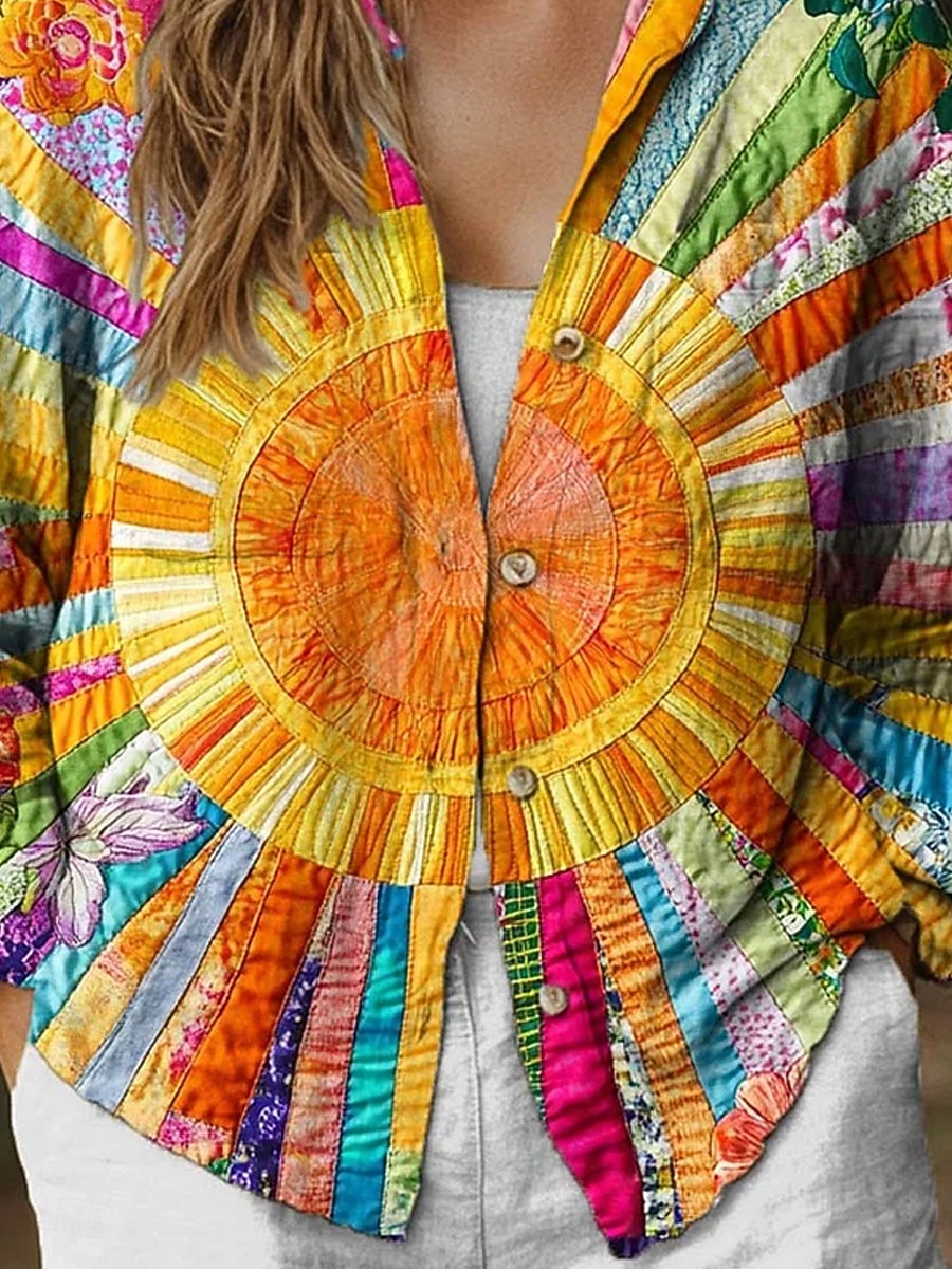 Damen Hemd Button Down Tunika Hemd Kragen Lange Ärmel Ombre Grafik Lässig Reguläre Tops Arbeit Täglich s Print Orange Frühling Herbst Winter 2025 - $32.99 –P3