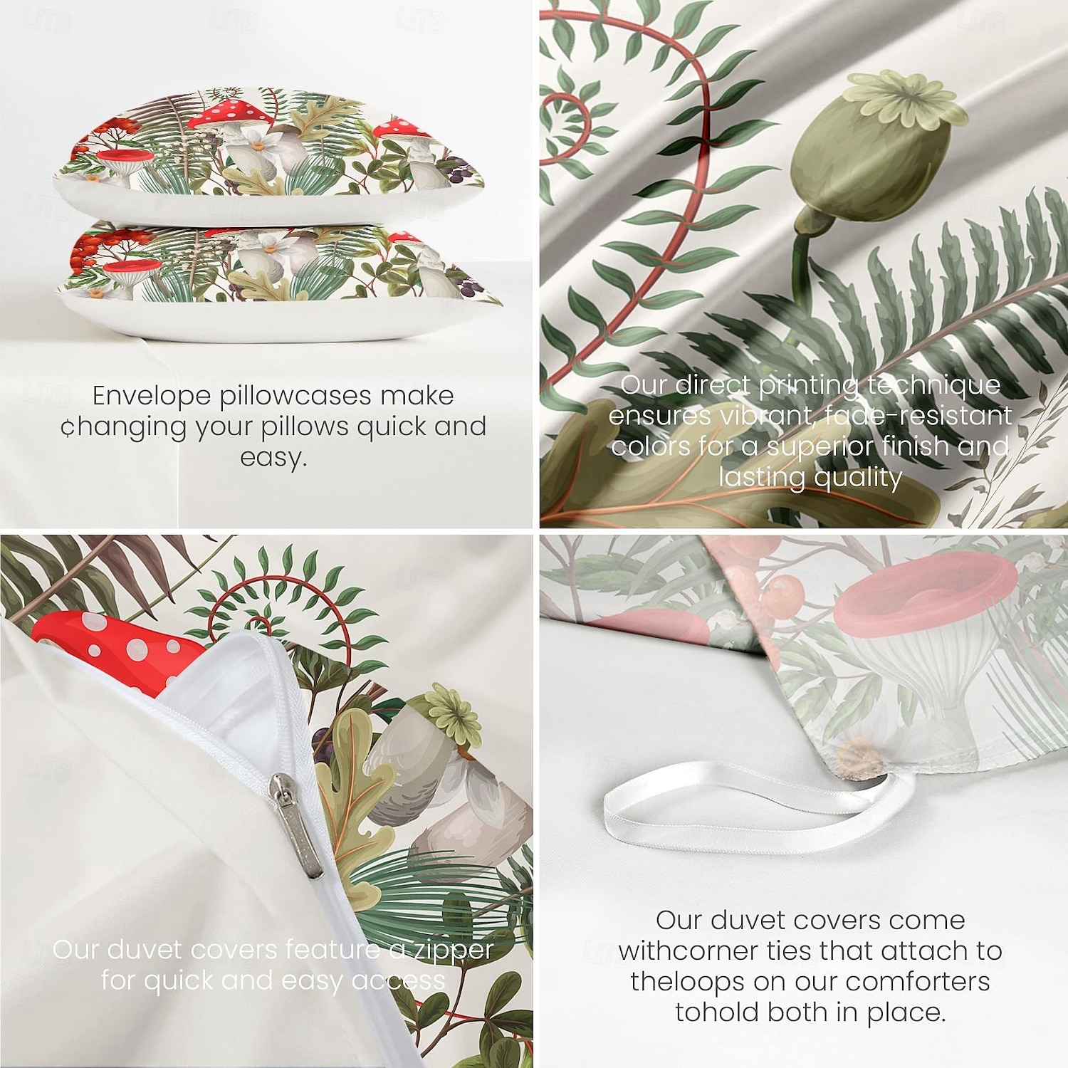 Mushrooms Plants Duvet Cover Full Size Bedding Set Bed Sets Quilt Cover Soft Lightweight Comforter Cover with 2 Pillowcases for Summer Spring 2025 - $60.99 –P5