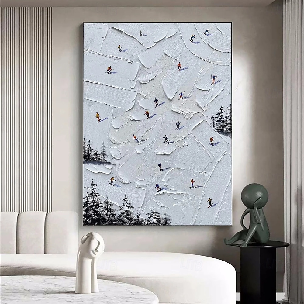 handgemachtes Skisport Leinwandgemälde handgemalt Winter Dekor Struktur Wandkunst personalisiertes Geschenk Skifahrer auf schneebedeckten Bergen Kunst Malerei weißer Schnee Skifahren Kunst Dekor 2026 - $101.99 –P2