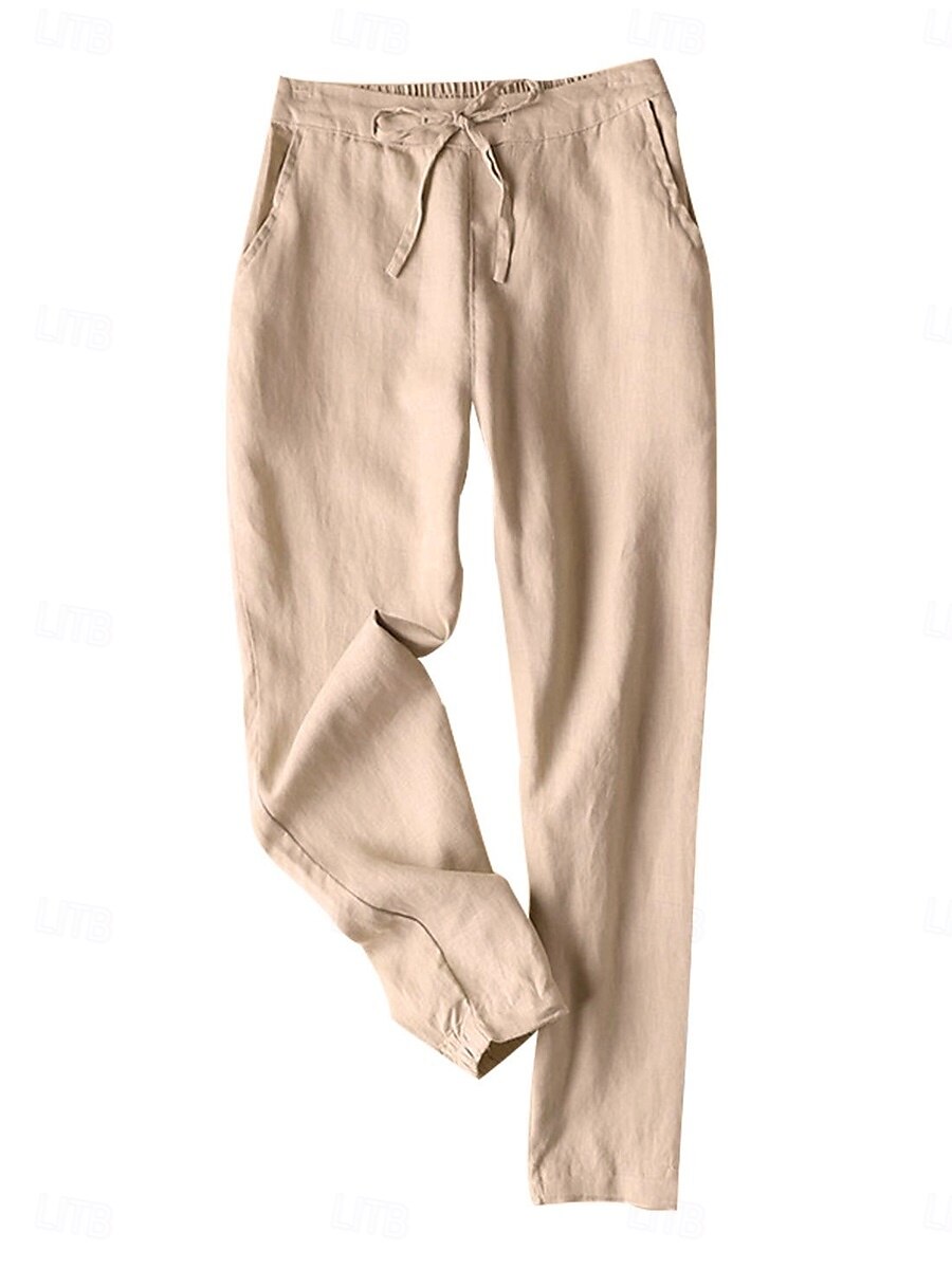 Women's Baggy Pants Chinos Fashion Streetwear Full Length Medium Waist Plain Pocket Drawstring Comfy Soft Comfortable Linen Like Micro-elastic Outdoor Street Black White Army Green Khaki Summer 2025 - $25.99 –P11