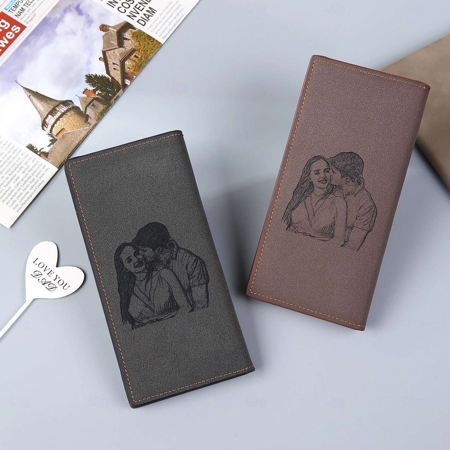 Gepersonaliseerde Foto Lederen Portemonnee Aangepast Beste Cadeau voor Vader Gegraveerde Portemonnee voor Echtgenoot Vriend Vaderdag Verjaardag Jubileum Bruiloft Cadeau 2025 - $15.49 –P1