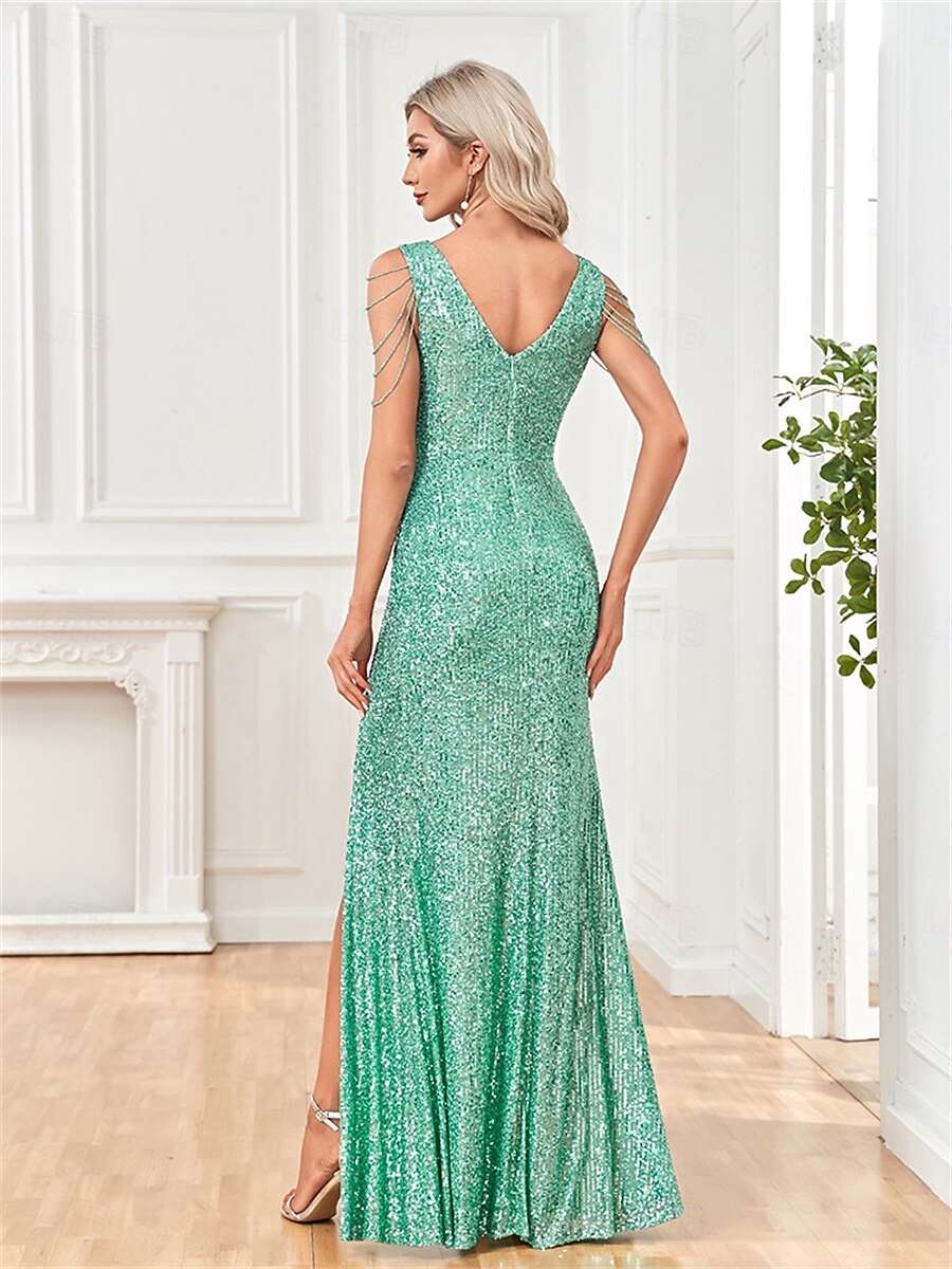 Zeemeermin  Trompet Quinceañera Jurken Elegante Jurk Bruiloft Bruiloft Gast Vloerlengte Mouwloos V-Hals Polyester met Pailletten 2025 - $119.99 –P3