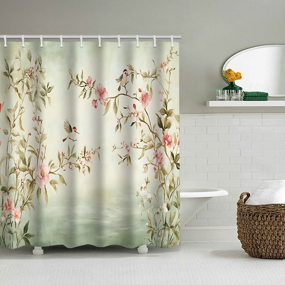 Shower Curtain with Hooks 180cm*180cm(70"*70") Polyester Washable Waterproof Pattern Bathroom Bathtub Decor Floral Bird Plant 2025 - $19.99 –P3