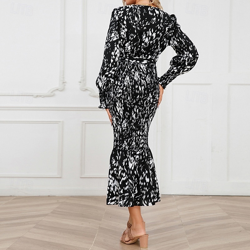 Damen Midikleid Cocktailkleid Etui-Kleid Mode Urlaub Ferien Teegesellschaft Normale Passform Leopard Langarm V Ausschnitt Schwarz Khaki Aprikose Sommer 2025 - $30.99 –P20