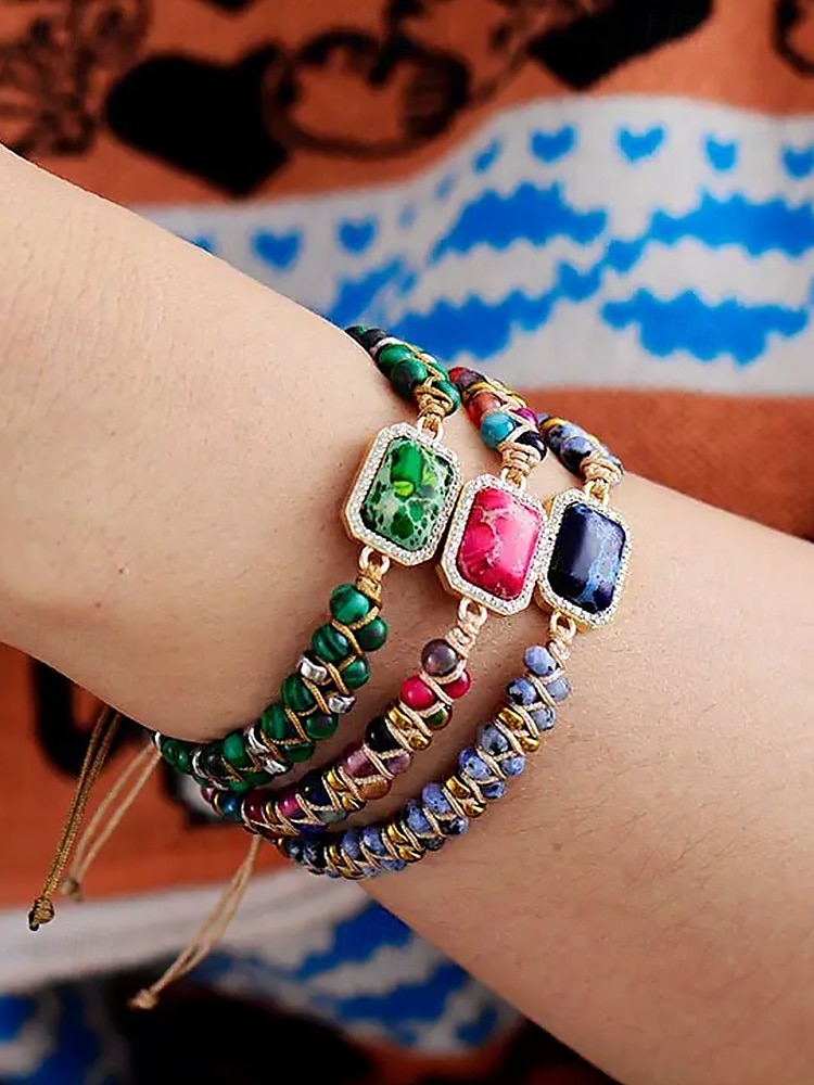 ręcznie robiona kolorowa bransoletka z naturalnych kamieni – boho koralikowa bransoletka z zawieszką z kryształków, regulowana biżuteria modowa dla kobiet, idealna na prezenty, imprezy i na co dzień 2025 - $18.99 –P1