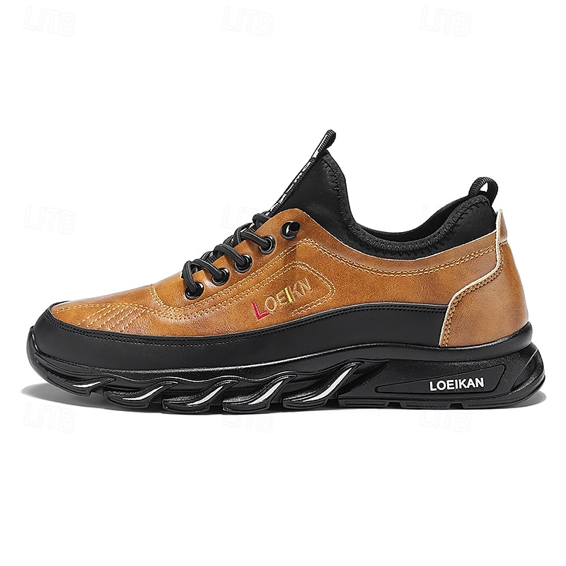 Robuste Outdoor-Schuhe für Herren in Hellbraun und Schwarz, langlebige Kunstlederkonstruktion mit Zickzack-Sohle für verbesserten Halt 2025 - GBP £20.65 –P2