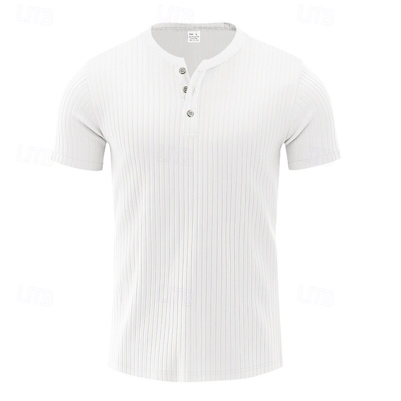 Hombre Camiseta con botones Camiseta Henley Shirt Tee Manga Corta Henley Verano Primavera Plano Moda Design Básico Jacquard Vacaciones Calle Noche Negro Blanco Rojo Camiseta superior para hombre 2025 - $20.99 –P3