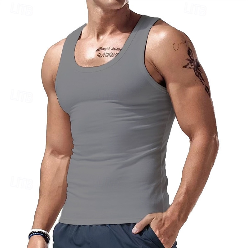Homens Malha Íntima Top de colete Camiseta Interior camisa sem manga Sem Manga Gola Redonda Verão Tecido Moda Designer Básico Clássico Férias Rua Para Noite Preto Branco Vinho Top Tee para Homens de 2025 por $11.99 –P11
