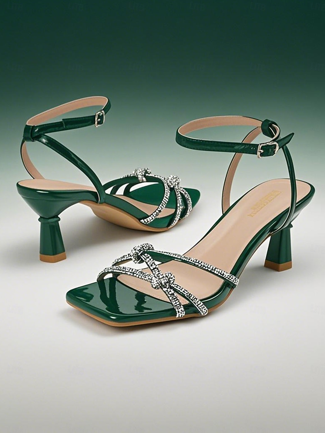 Women's Black Rhinestone Strappy Low Heel Sandals – Stylish Cocktail Party Evening Shoes 2026 - GBP £34 –P2