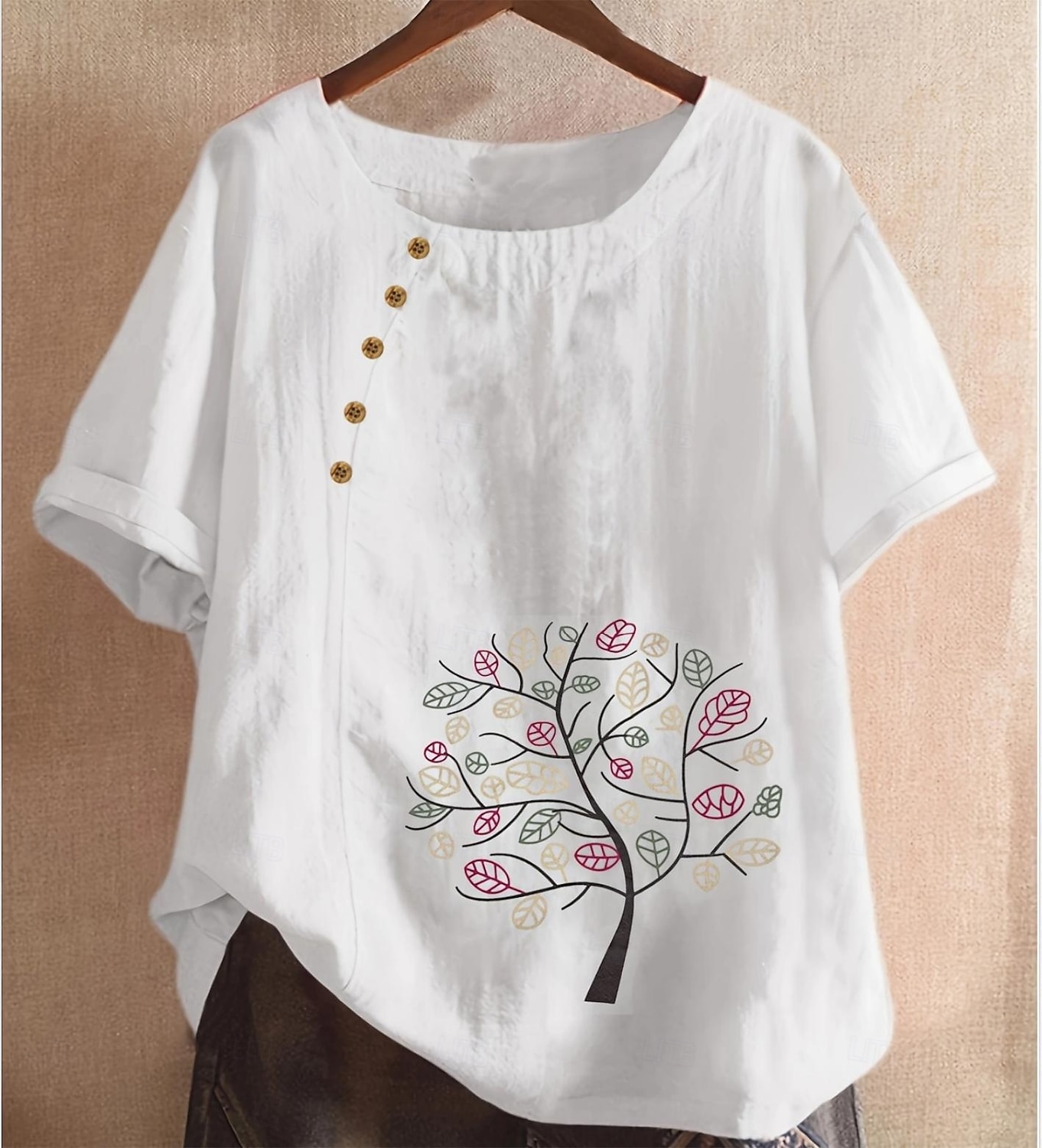 Femmes Grande taille Chemise Chemises inspirées du lin Graphique Occasionnel Manche Courte Col rond Hauts Réguliers Quotidien Imprimé Blanche Toutes saisons de 2025 ? $25.99 –P1